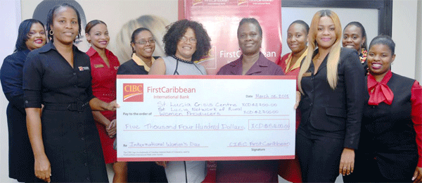 Reps from St. Lucia Crisis Centre and the network for Rural Women with CIBC FirstCaribbean employees.