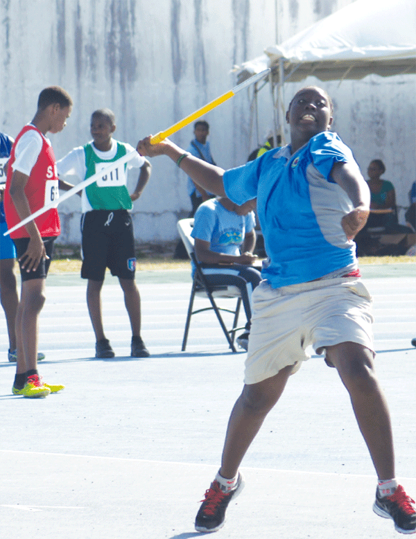 Entrepot Earnisma Delaire won gold in the javelin event ahead of SJC Rochelle Etienne. [Photo: Anthony De Beauville]