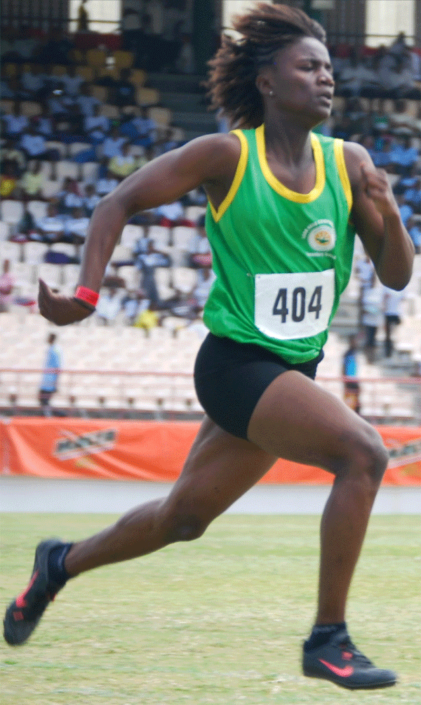 Leon Hess representative wins heat No.4 in the 100m for girls Under-16. [Photo: Anthony De Beauville]