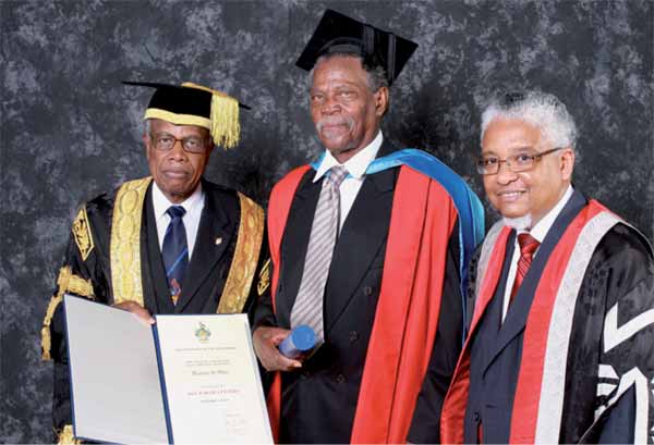 Sir Dunstan at the 2009 UWI Open Campus Graduation in Saint Lucia with Chancellor Sir George Alleyne and former Vice-Chancellor, Professor E. Nigel Harris