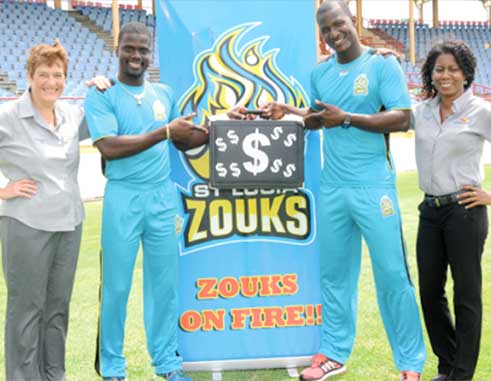 Image: Guardian Group officials and St. Lucia Zouks team promoting "Catch a Million"