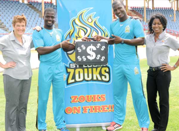 Image: Guardian Group officials and St. Lucia Zouks team promoting "Catch a Million"