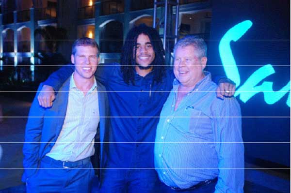 From Left to Right: Adam Stewart, CEO of Sandals Resorts International, Skip Marley, grandson of the late reggae icon Bob Marley and son of Cedella Marley, Gordon “Butch” Stewart, Chairman of Sandals Resorts International