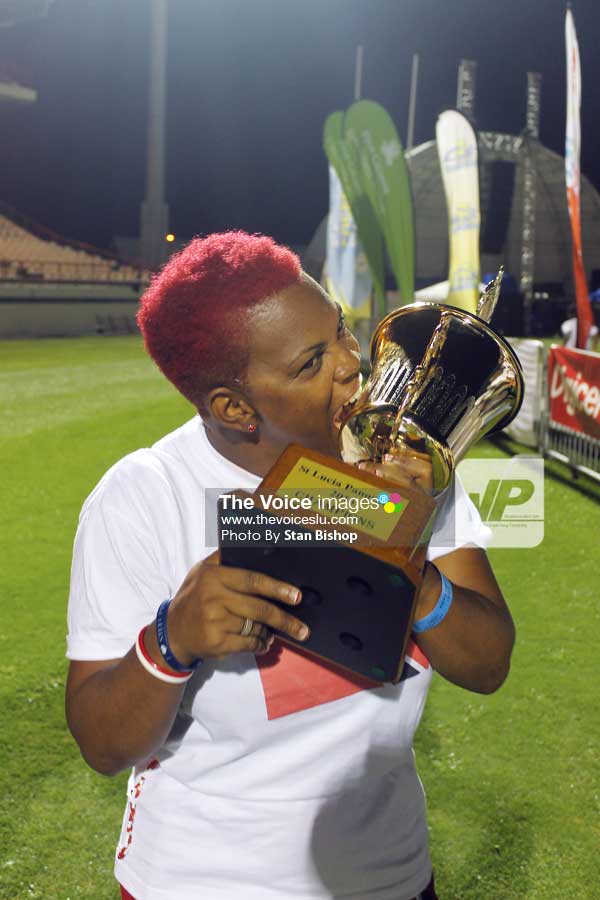 Image: Wilrock Laborie Steel Orchestra’s band leader, Quill Barthelmy, relishes the band’s first big win in ten years. [PHOTO: Stan Bishop]