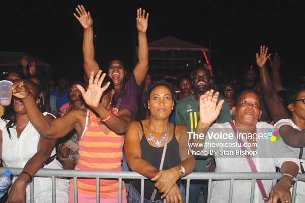 Image: Patrons seemed pleased with the high level of this year’s calypsos despite the political campaign truncating the Carnival season. [PHOTO: Stan Bishop]