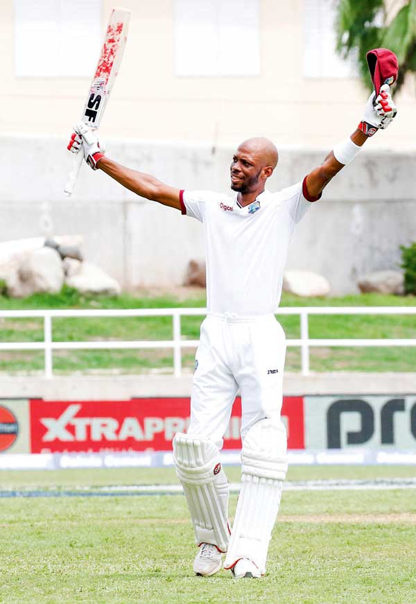 Image: Chase became the first West Indian to hit a hundred and take a “five-for” in the same test in 50 years. (Photo WICB Media Poto/Athelstan Bellamy
