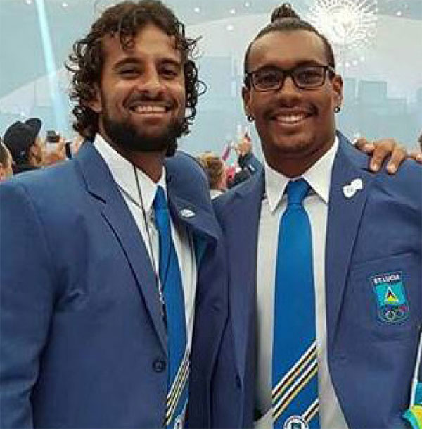 Image: (L-R) Swimming coach Jamie Peterkin and Jordan Augier finish, 5th in the Heat 6 on Thursday.