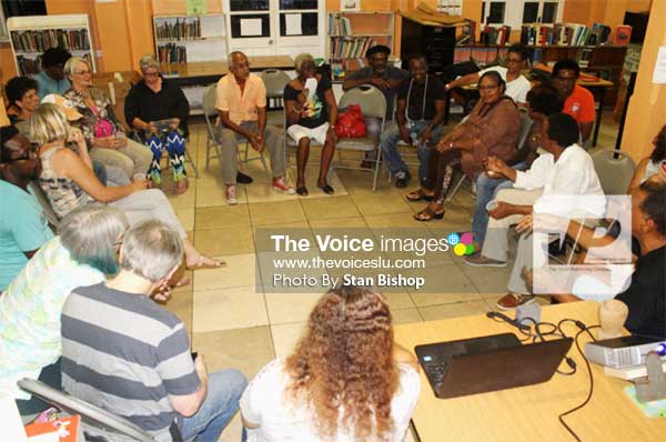 Image: The Artist Circle discussing ways to revolutionize art appreciation in Saint Lucia. [PHOTO: Stan Bishop] 