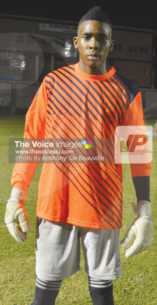 img: Vieux Fort South goalkeeper Leon Alexander had two big saves in the penalty shootout against Micoud.  (Photo: Anthony De Beauville)   