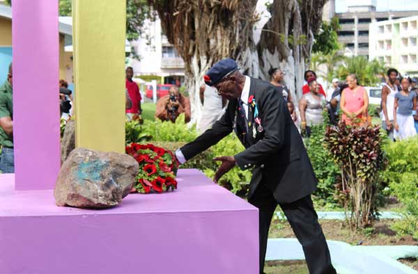 Image: There is no stopping the President of the local chapter of the Ex-Service League, Haynes Cyril who is 95 years old with still a powerful voice and personality loaded with stories of his time in the war.