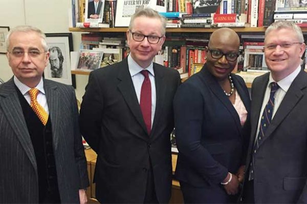 Image: Left to Right: John Kennedy, Michael Gove MP, Dr. Gale Rigobert, Andrew Rosindell MP.