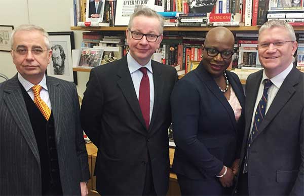 Image: Left to Right: John Kennedy, Michael Gove MP, Dr. Gale Rigobert, Andrew Rosindell MP.