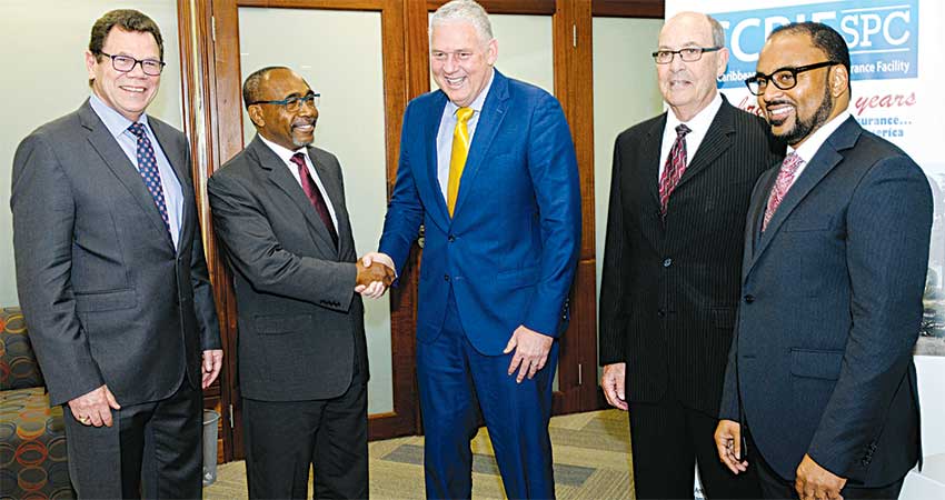 Image: At the launch of CCRIF’s 10th Anniversary celebrations on February 20, 2017 at the CDB, Barbados. L-R: Dr. Warren Smith, President, Caribbean Development Bank; Senator the Hon. Darcy Boyce, Minister in the Barbados Office of the Prime Minister; Hon. Allen Chastanet, Prime Minister of Saint Lucia; Mr. Milo Pearson, Chairman, CCRIF SPC and Mr. Isaac Anthony, CEO, CCRIF SPC