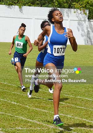 Image: Nysa Pierre first across the line in the 200 metres Under-18 girls finals
