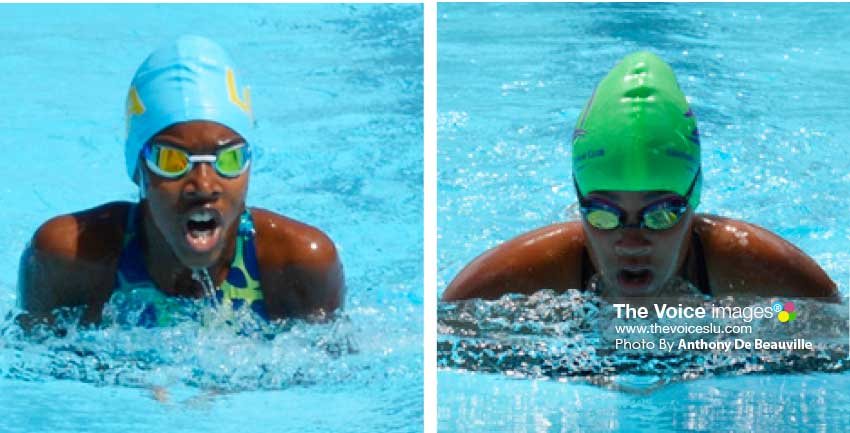 Image: (l-r) Niama Hazell in the 100-metres breaststroke and Angelique Gaillard in the 200-metres freestyle relay. (Photo: Anthony De Beauville)