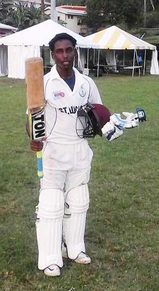Image: Johnnel Eugene (50 not out) acknowledges his milestone. (Photo: AC)