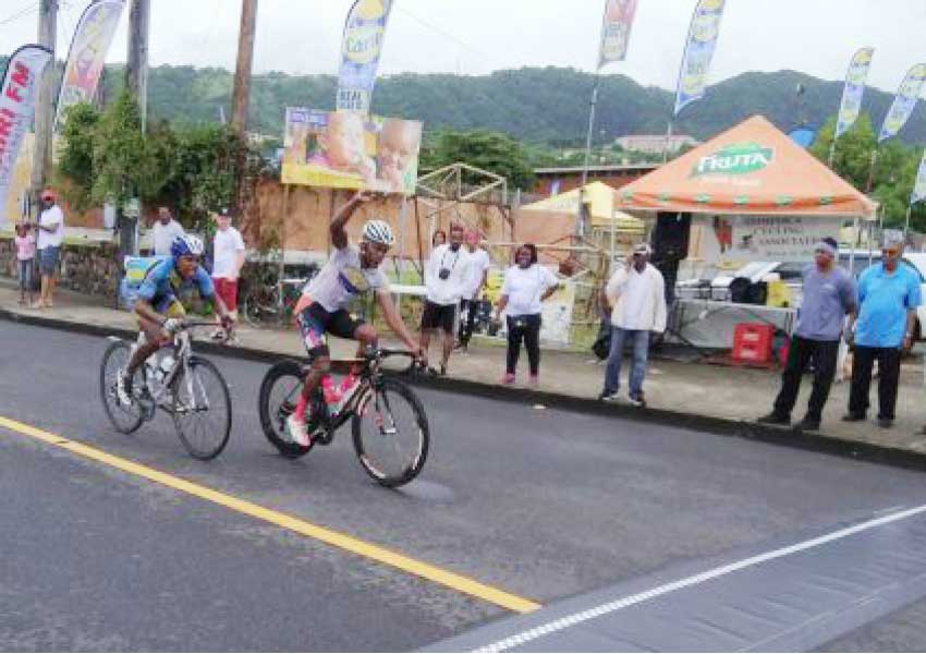 Image: Saint Lucia’s Andrew Norbert in close finish with Antigua and Barbuda’s Jyme Bridges.