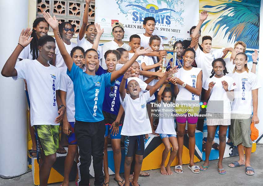 Image: Sea Jays Swim Club celebrates. (Anthony De Beauville)
