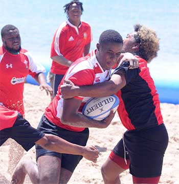 Image: Some of the action during the Carnival 7s tournament played on Sunday at the Vigie beach. (PHOTO: DP)