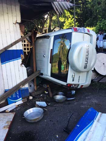 Image: White Suzuki, registration PG1733, veered into a vending hut.