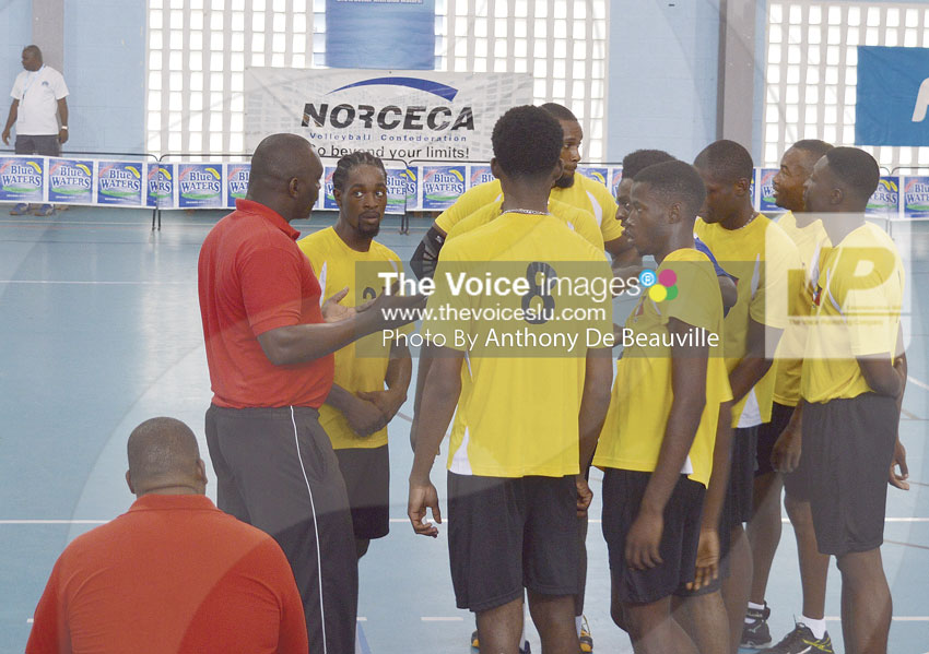 img: Hard talk during a technical timeout coming from Antigua’s coach. (Photo: Anthony De Beauville)