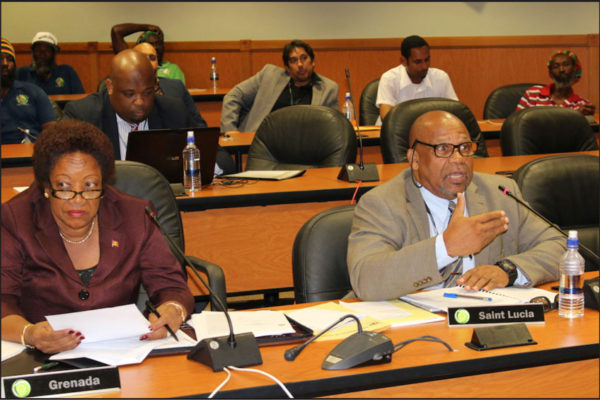 IMG: St. Lucia’s Agriculture Minister, Ezechiel Joseph (right) at the meeting.