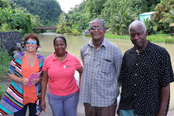 IMG; (L-R) New Zealand High Commissioner, Jan Henderson; representative from the OECS Social & Sustainable Development Division, Josette Edward-Charlemagne; Anse la Raye community member, Lawrence Reeves; and Chairman of the Anse la Raye Council, Stephen Griffith.