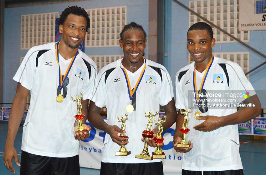 Image: (l-r) Saint Lucia’s top awardees, Tervin St. Jean, Joseph Clercent and Sheldon Descartes. (Photo: Anthony De Beauville)