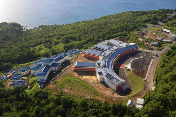 img: Aerial view of the medical complex near the Millennium Highway with OKEU Hospital at the forefront.