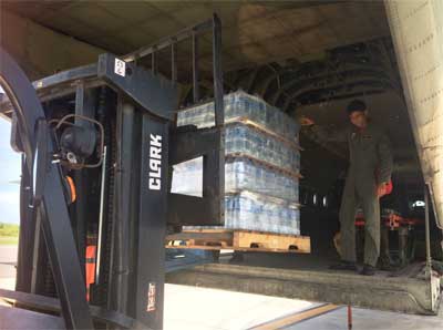 Image of Venezuelan military aircraft loading supplies from Saint Lucia. PHOTO: Venezuelan Embassy