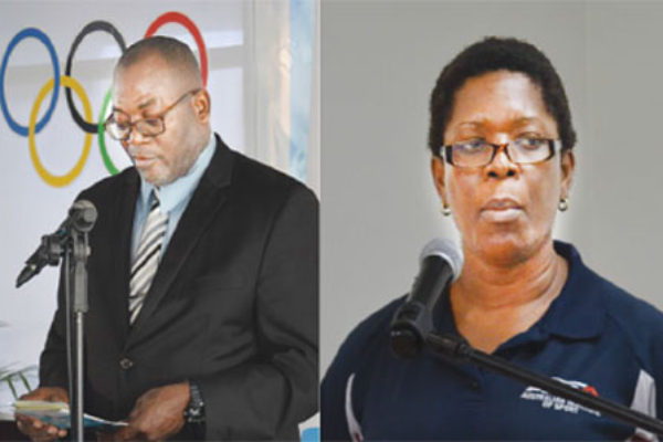 Image: Image: (L-R) Sports Minister Edmund Estaphane; School Sports Coordinator, Isabel Marquis; Coaches within the Department. (PHOTOS: Anthony De Beauville)