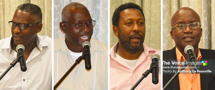 Image: (L-R) CEO VISI, Alvin Malaykhan; SLFA Vice- President, Emmanuel Belasse; SLFA President, Lyndon Cooper; and Permanent Secretary, Youth Development and Sports, Donavan Williams. (Photo: Anthony De Beauville)