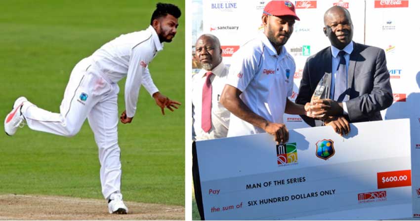 Image: Man of the series, West Indies leg spinner, Devendra Bishoo. (Photo: Sarah Ansell /Stringer)