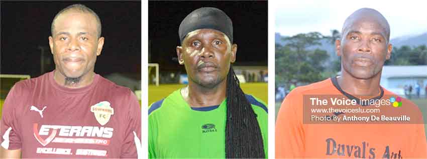 Image: (L-R) Goal scorers Phillip Francois (Soufriere), Martin Shortie (Dennery) and Dickenson Jean (Soufriere). (Photo: Anthony De Beauville)