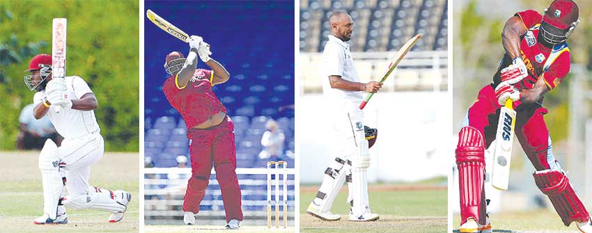 Image: (L-R) Jahmar Hamilton (captain), Rahkeem Cornwall, Sunil Ambris and Kyle Myers. (PHOTO: ICC/ Getty Images)