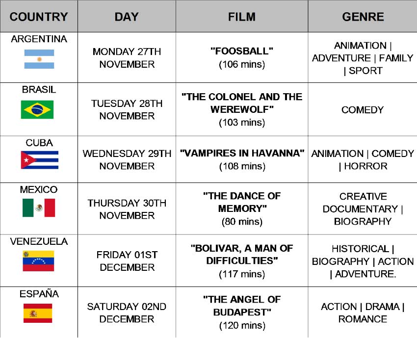 Image of schedule for the week of activities