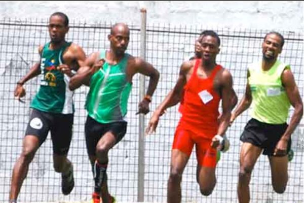 Image: (l-r) Neville Dupre, Jason Sayers and Michael Biscette( first from right) battling it out in a 1500 metres race; female distance runner KamillahMonroque. (Photo: Anthony De Beauville)