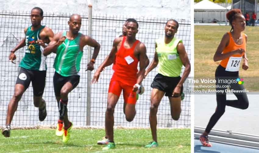 Image: (l-r) Neville Dupre, Jason Sayers and Michael Biscette( first from right) battling it out in a 1500 metres race; female distance runner KamillahMonroque. (Photo: Anthony De Beauville)