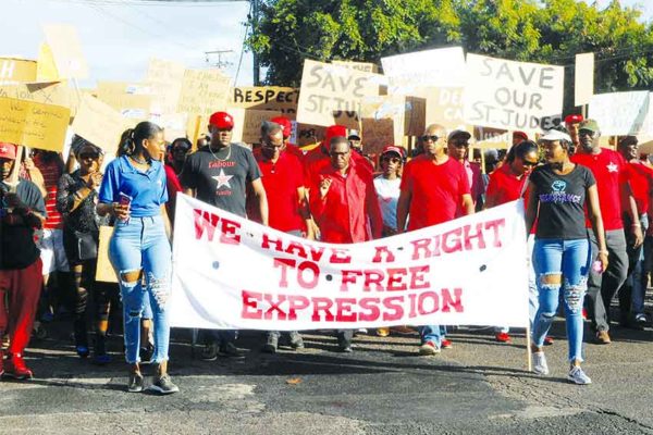 Image: Protest march in Vieux Fort last Sunday. (PHOTO: Kingsley Emmanuel)