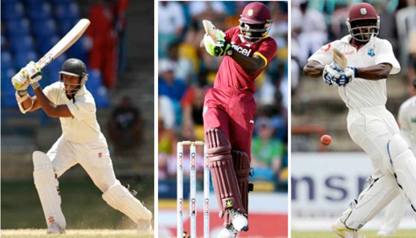 Image: (L-R)Shivnarine Chanderpaul, Jonathan Carter and Devon Smith. (Photo: WICB Media Photo/Ashley Allen/ AFP)