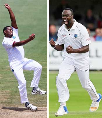 Image: (L-R) West Indies pace bowlers Shannon Gabriel and Kemar Roach. (PHOTO: Getty Images)