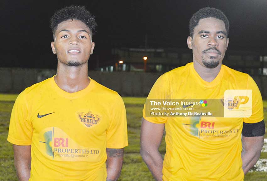 Image: Goal scorers Noah Nicholas and Twinkle Actil. (Photo: Anthony De Beauville)