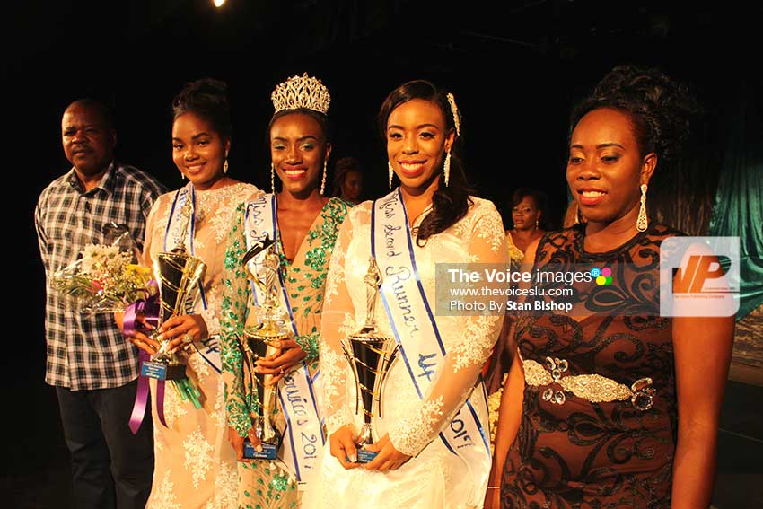 Image: Lyette Rameau, (centre), flanked by Police Commissioner SeverinMoncherry, Nysa Augustin, Natasha Auguste, and Miss RSLPF 2015, Zamera Frederick. [PHOTO: Stan Bishop]