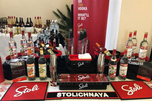 Image of Stolichnaya Vodka display.