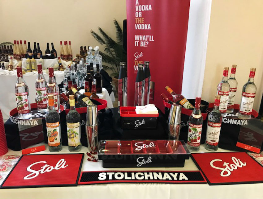 Image of Stolichnaya Vodka display.