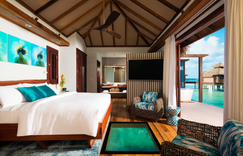 Image of an over the water bungalow at Sandals.