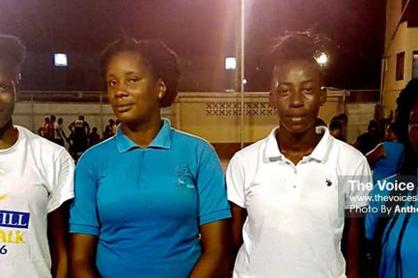 Image: (L-R) The four senior national debutants -- Dasha Eugene, EverlouLinor, Tamara Samuel and Verne Alexander -- took time out for a photo moment at Monday evening’s training session. (PHOTO: Anthony De Beauville)