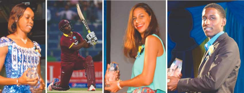 (l-r) Top winners for last year: Levern Spencer, Johnson Charles, Katie Kyle and Johnnel Eugene. (Photo: Anthony De Beauville/ Getty Images)