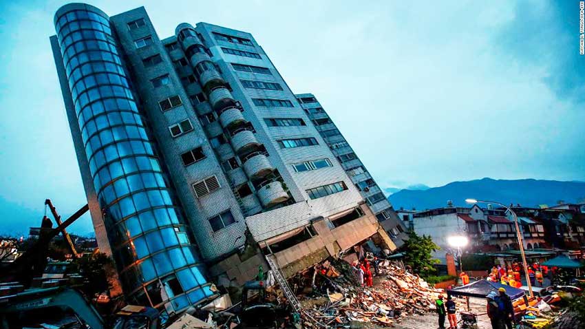 Image: A building in Taiwan collapses following the 6.4 magnitude earthquake in Hualien, Taiwan, last week.