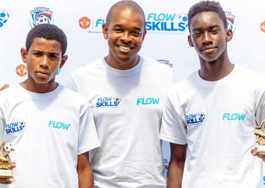 Image: Ajani Hippolyte and Bennerero Wellington, Manchester United Flow Skills Challenge Saint Lucia winners, will represent 758 in Trinidad and Tobago Flow.